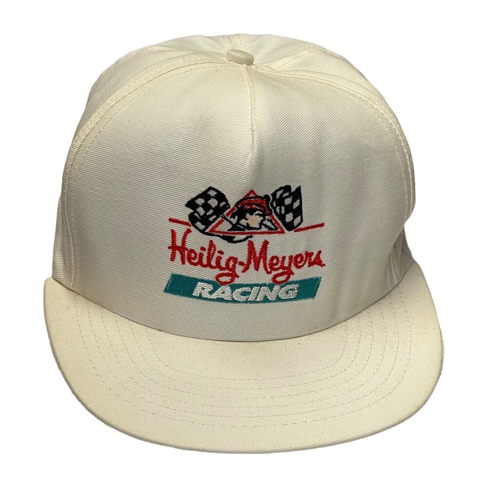 Vintage White Embroidered Nascar Heilig Meyers Racing Snapback Hat Made in USA